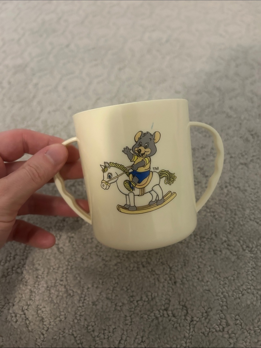 1990s Chuck E Cheese Cream Double-Handled Baby Cup